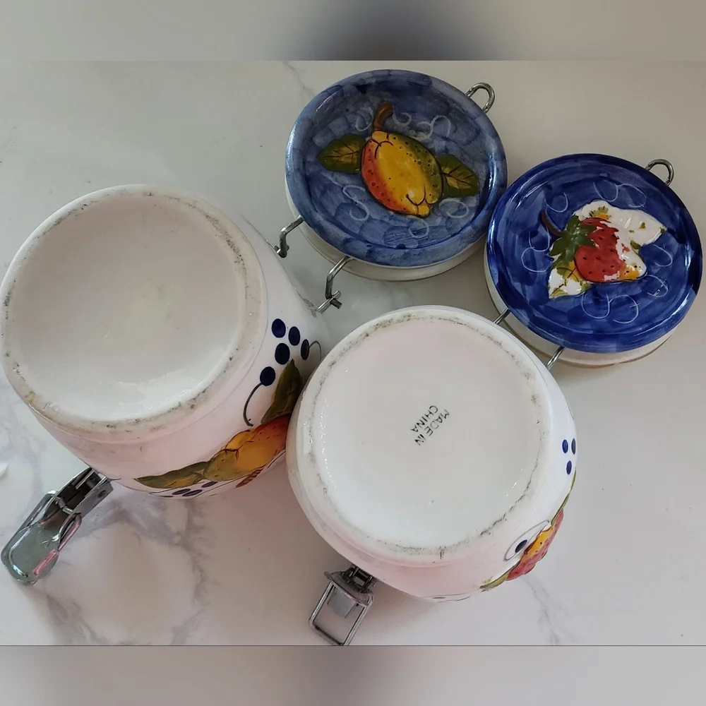 Vintage‎ Ceramic Canisters Fruit Clamp Closure Gaskets Set Of Two